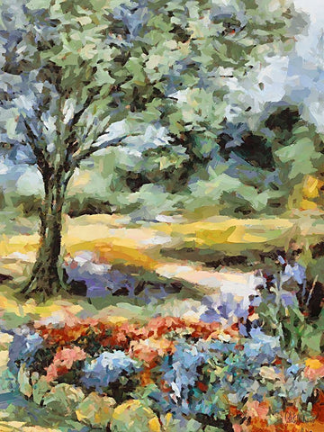 Landscapes in Monet Style XXVI White Modern Wood Framed Art Print with Double Matting by Medeiros, Celito