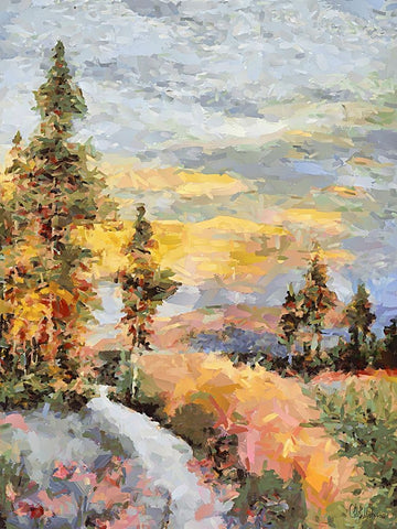 Landscapes in Monet Style XXIX White Modern Wood Framed Art Print with Double Matting by Medeiros, Celito