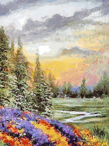 Landscapes in Monet Style XXXI White Modern Wood Framed Art Print with Double Matting by Medeiros, Celito