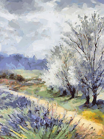 Landscapes in Monet Style XXXII White Modern Wood Framed Art Print with Double Matting by Medeiros, Celito