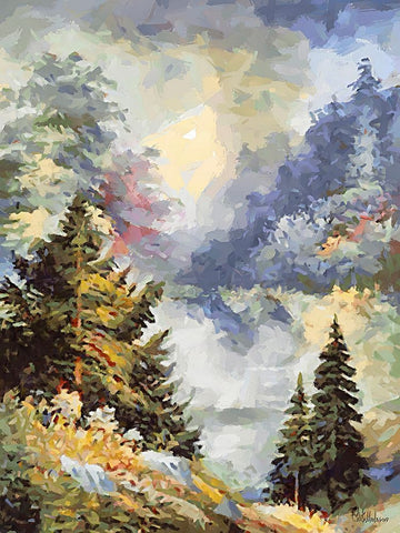 Landscapes in Monet Style XXXIII White Modern Wood Framed Art Print with Double Matting by Medeiros, Celito