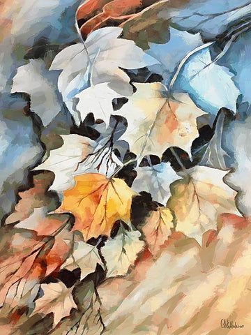 Autumn Leaves I White Modern Wood Framed Art Print with Double Matting by Medeiros, Celito