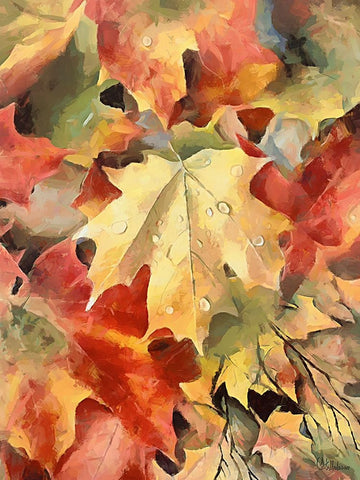 Autumn Leaves III White Modern Wood Framed Art Print with Double Matting by Medeiros, Celito