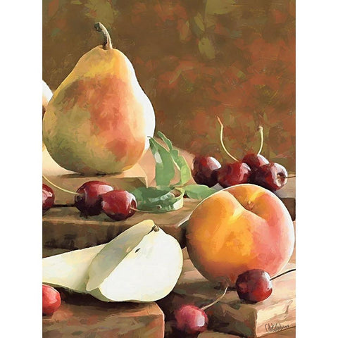 Pears and Cherry White Modern Wood Framed Art Print by Medeiros, Celito