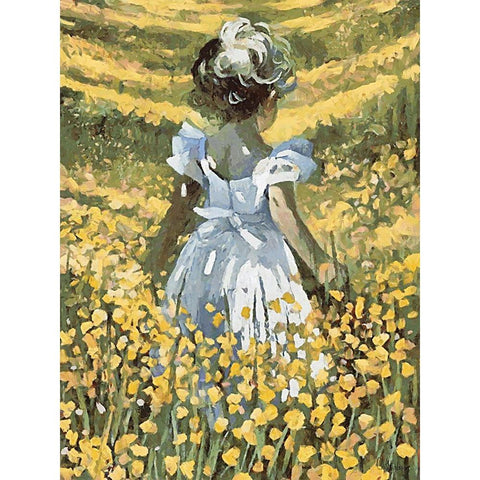 Small Girl with Flowers I Black Modern Wood Framed Art Print with Double Matting by Medeiros, Celito