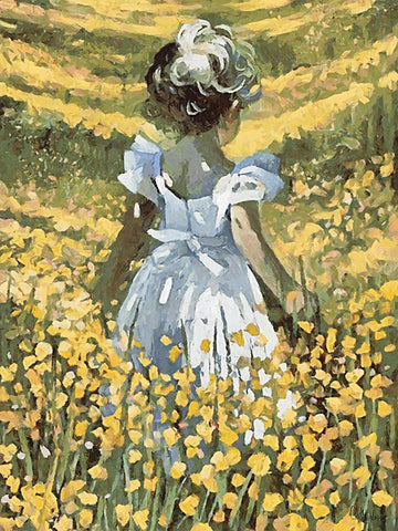 Small Girl with Flowers I White Modern Wood Framed Art Print with Double Matting by Medeiros, Celito