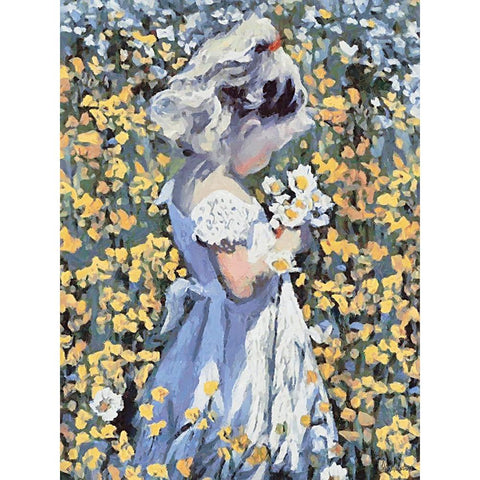Small Girl with Flowers II Gold Ornate Wood Framed Art Print with Double Matting by Medeiros, Celito