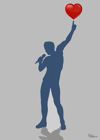 Man with Red Heart Black Ornate Wood Framed Art Print with Double Matting by Medeiros, Celito