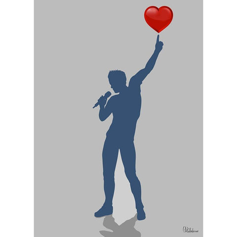 Man with Red Heart Black Modern Wood Framed Art Print with Double Matting by Medeiros, Celito