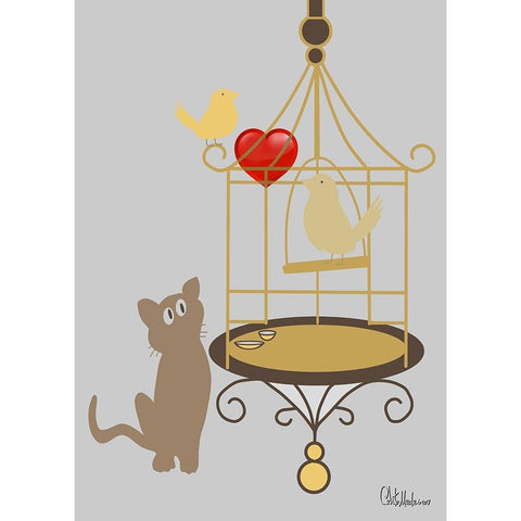 Birds in a cage Gold Ornate Wood Framed Art Print with Double Matting by Medeiros, Celito