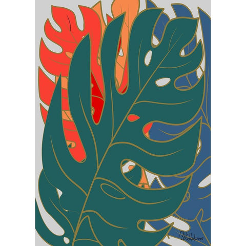 Colorful Leaves II Black Modern Wood Framed Art Print with Double Matting by Medeiros, Celito