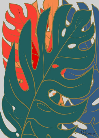 Colorful Leaves II Black Ornate Wood Framed Art Print with Double Matting by Medeiros, Celito