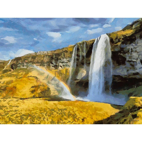 Watterfall Seljandfoss on  Iceland White Modern Wood Framed Art Print by Medeiros, Celito