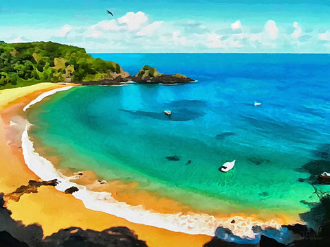 Blue Bay Black Ornate Wood Framed Art Print with Double Matting by Medeiros, Celito