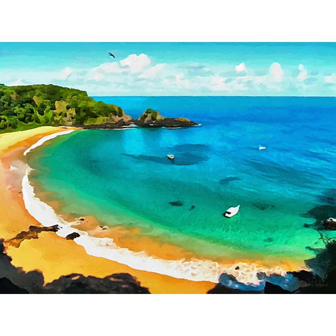 Blue Bay White Modern Wood Framed Art Print by Medeiros, Celito