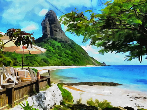 Rock on the Beach Black Ornate Wood Framed Art Print with Double Matting by Medeiros, Celito