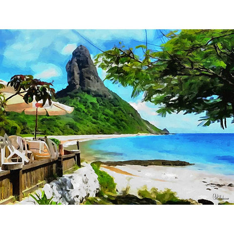 Rock on the Beach White Modern Wood Framed Art Print by Medeiros, Celito