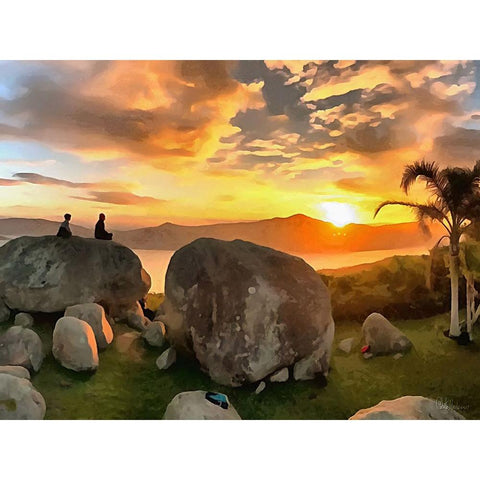 Coupple on the Rock by Sunset Black Modern Wood Framed Art Print with Double Matting by Medeiros, Celito