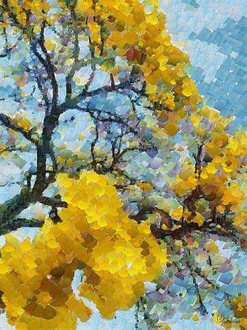 Collectio of Bloomin and Autumn Trees XI White Modern Wood Framed Art Print with Double Matting by Medeiros, Celito
