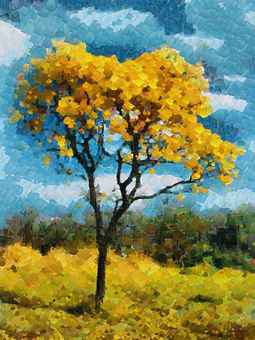 Collectio of Bloomin and Autumn Trees XVII White Modern Wood Framed Art Print with Double Matting by Medeiros, Celito