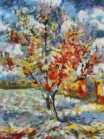 Collectio of Bloomin and Autumn Trees XXXIX White Modern Wood Framed Art Print with Double Matting by Medeiros, Celito