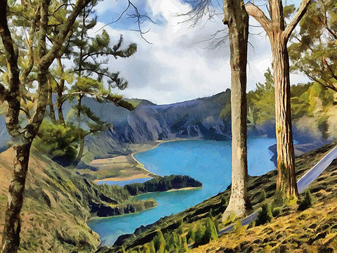 Blue Lake in the Mountains Black Ornate Wood Framed Art Print with Double Matting by Medeiros, Celito