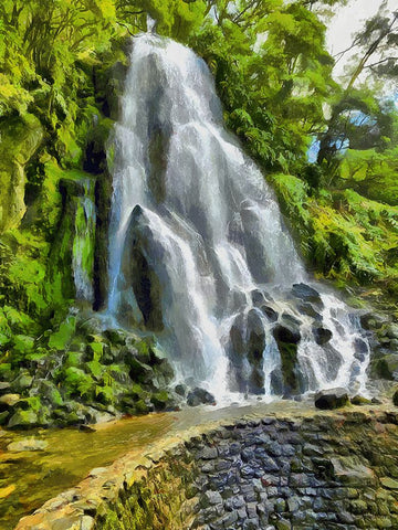 White Watterfall II Black Ornate Wood Framed Art Print with Double Matting by Medeiros, Celito