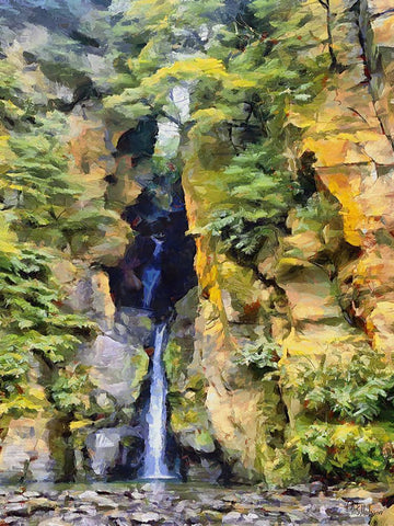 Watterfall between Rocks II Black Ornate Wood Framed Art Print with Double Matting by Medeiros, Celito