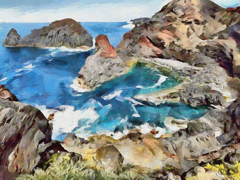 Bay between Rocks I Black Ornate Wood Framed Art Print with Double Matting by Medeiros, Celito