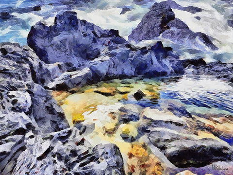 Bay between Rocks II Black Ornate Wood Framed Art Print with Double Matting by Medeiros, Celito