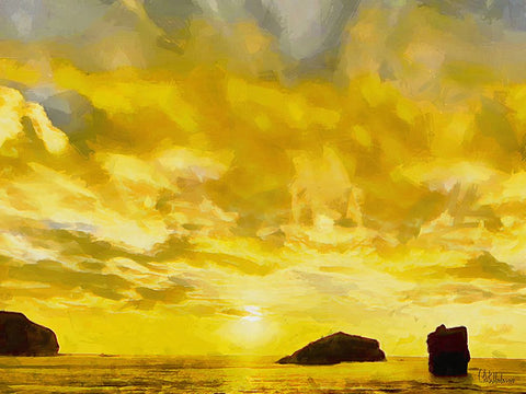 Golden Sunset Black Ornate Wood Framed Art Print with Double Matting by Medeiros, Celito