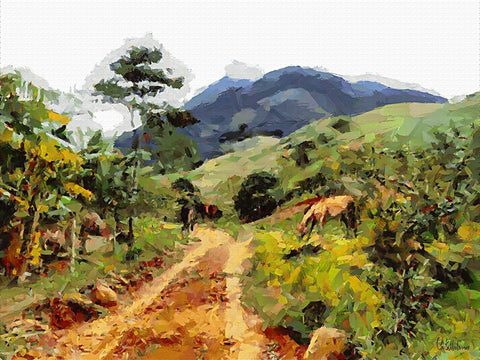 Countryside View II White Modern Wood Framed Art Print with Double Matting by Medeiros, Celito