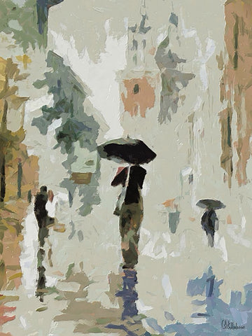 Girl with Black Umbrella White Modern Wood Framed Art Print with Double Matting by Medeiros, Celito