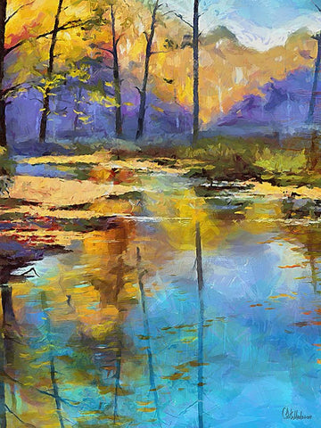 Light Blue Lake in Forest Black Modern Wood Framed Art Print by Medeiros, Celito
