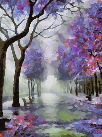 Purple Trees White Modern Wood Framed Art Print with Double Matting by Medeiros, Celito