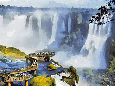 Iguazu Watterfalls VI White Modern Wood Framed Art Print with Double Matting by Medeiros, Celito