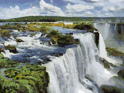 Iguazu Watterfalls VIII White Modern Wood Framed Art Print with Double Matting by Medeiros, Celito