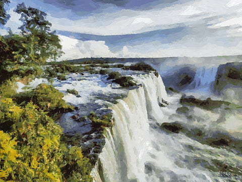 Iguazu Watterfalls IX White Modern Wood Framed Art Print with Double Matting by Medeiros, Celito