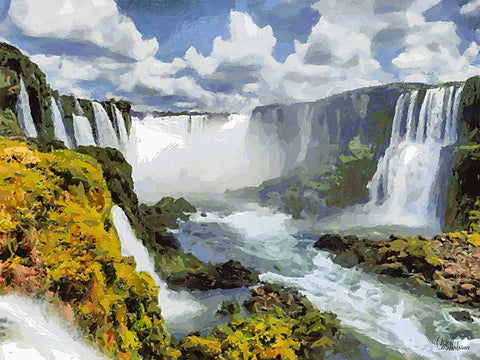 Iguazu Watterfalls X White Modern Wood Framed Art Print with Double Matting by Medeiros, Celito
