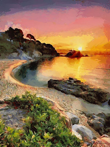 Sunset over the Beach Black Modern Wood Framed Art Print by Medeiros, Celito