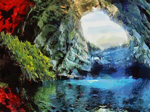 A Magical Cave Black Ornate Wood Framed Art Print with Double Matting by Medeiros, Celito
