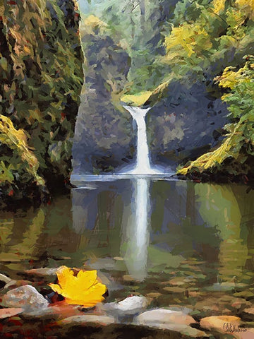 Wattefall with a Yellow Bloom Black Ornate Wood Framed Art Print with Double Matting by Medeiros, Celito