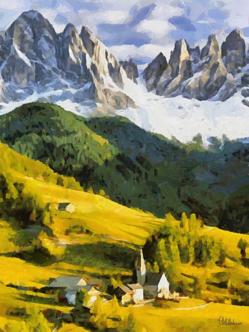 Dolomity Mountains Black Modern Wood Framed Art Print by Medeiros, Celito