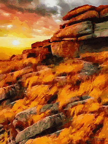 Sunset over the Rock White Modern Wood Framed Art Print with Double Matting by Medeiros, Celito