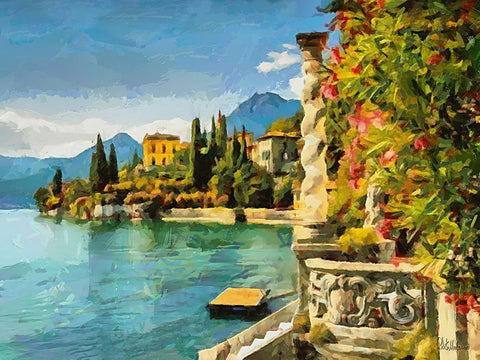 Bellagio on Lago di Como Black Ornate Wood Framed Art Print with Double Matting by Medeiros, Celito