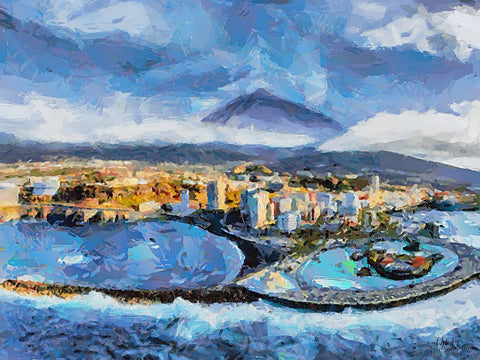 A Bay by a Big Mountain Black Modern Wood Framed Art Print by Medeiros, Celito