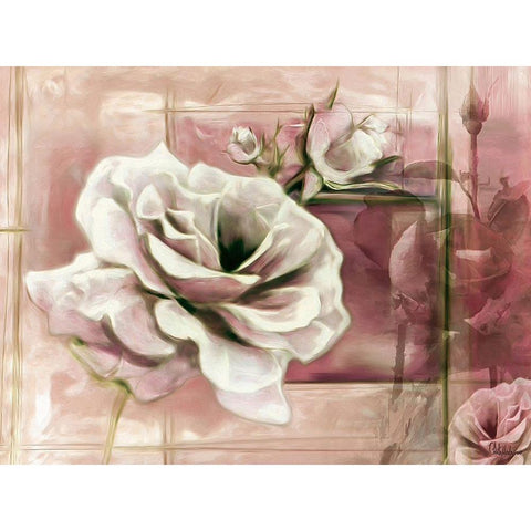 Rose with Pink Background Gold Ornate Wood Framed Art Print with Double Matting by Medeiros, Celito