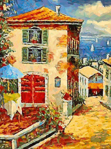 House Near the Sea White Modern Wood Framed Art Print with Double Matting by Medeiros, Celito