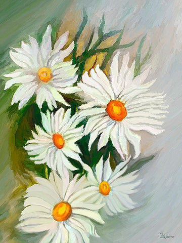White Daisies Black Ornate Wood Framed Art Print with Double Matting by Medeiros, Celito