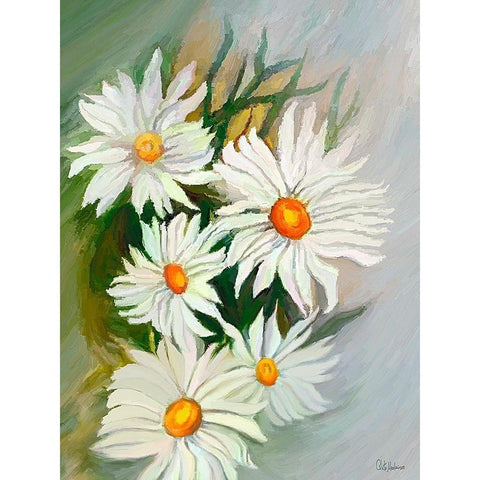White Daisies Black Modern Wood Framed Art Print by Medeiros, Celito